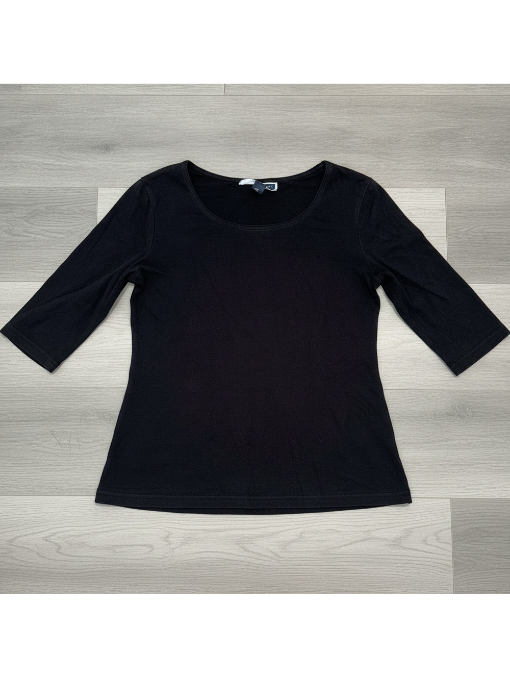 Karen Scott Petite Black Cotton Scoop Neck Top PS